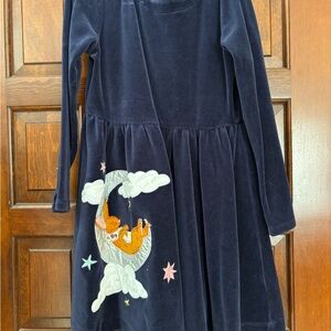 Mini Boden Navy Velour Bunny Moon Dress like NEW!